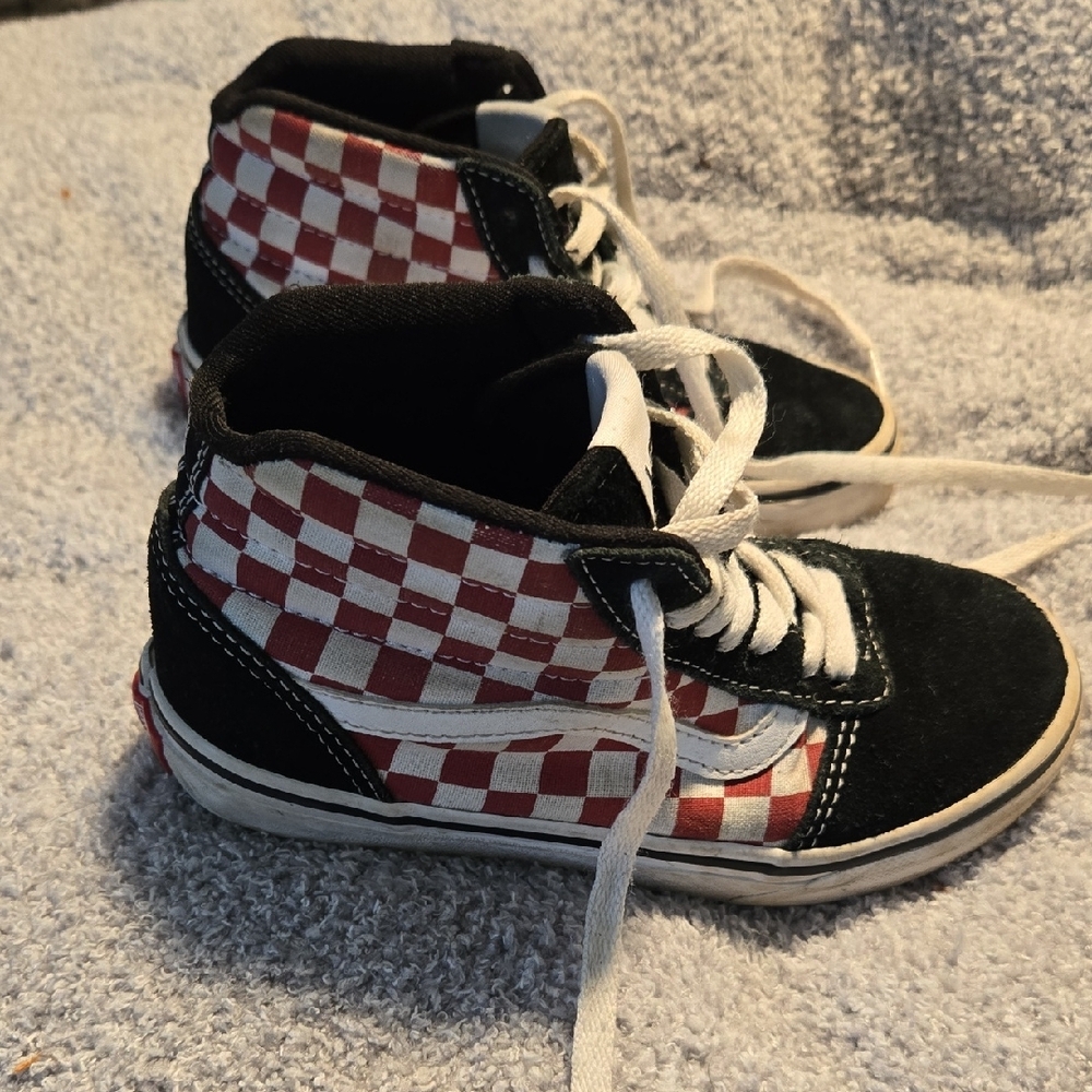 Vans Red and White Checkerboard High-Top Sneakers